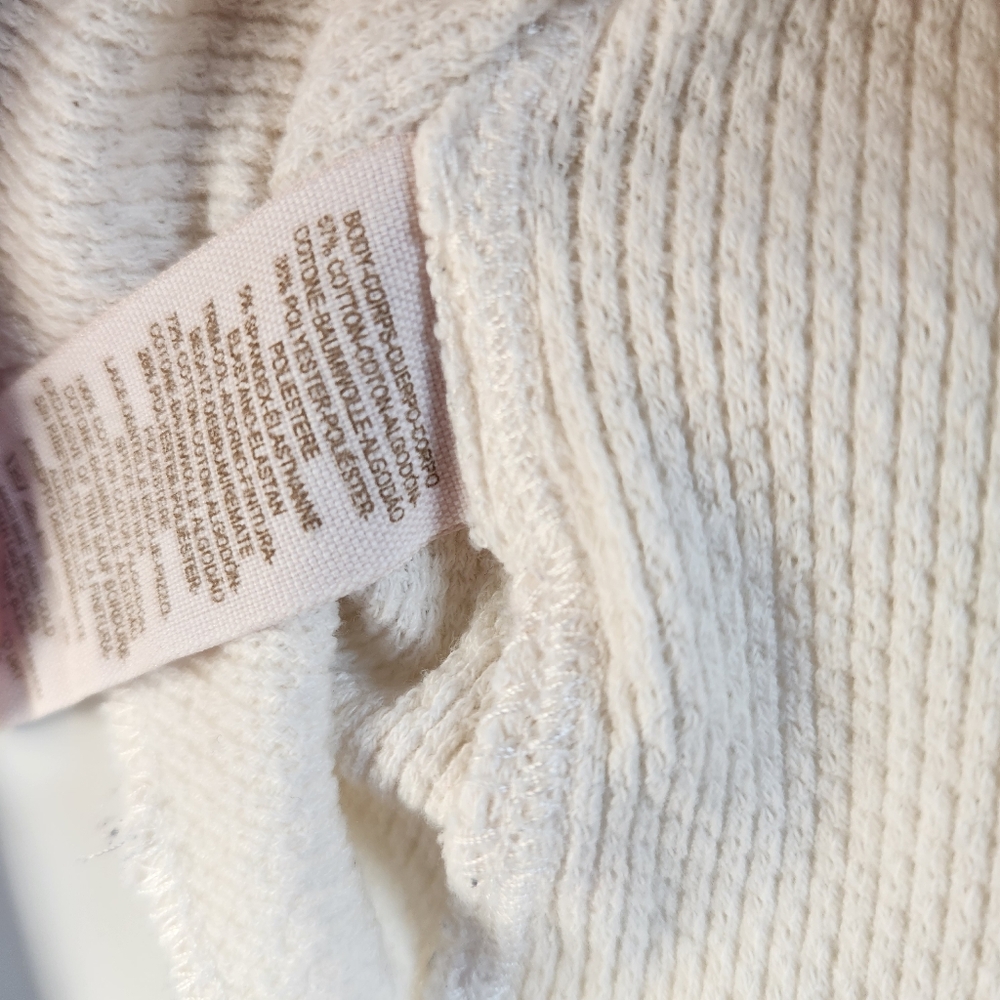 Free People Kumbucha Cuff Cream Waffle Thermal Lace Sleeve Boho Top Small Cozy - Picture 11 of 11